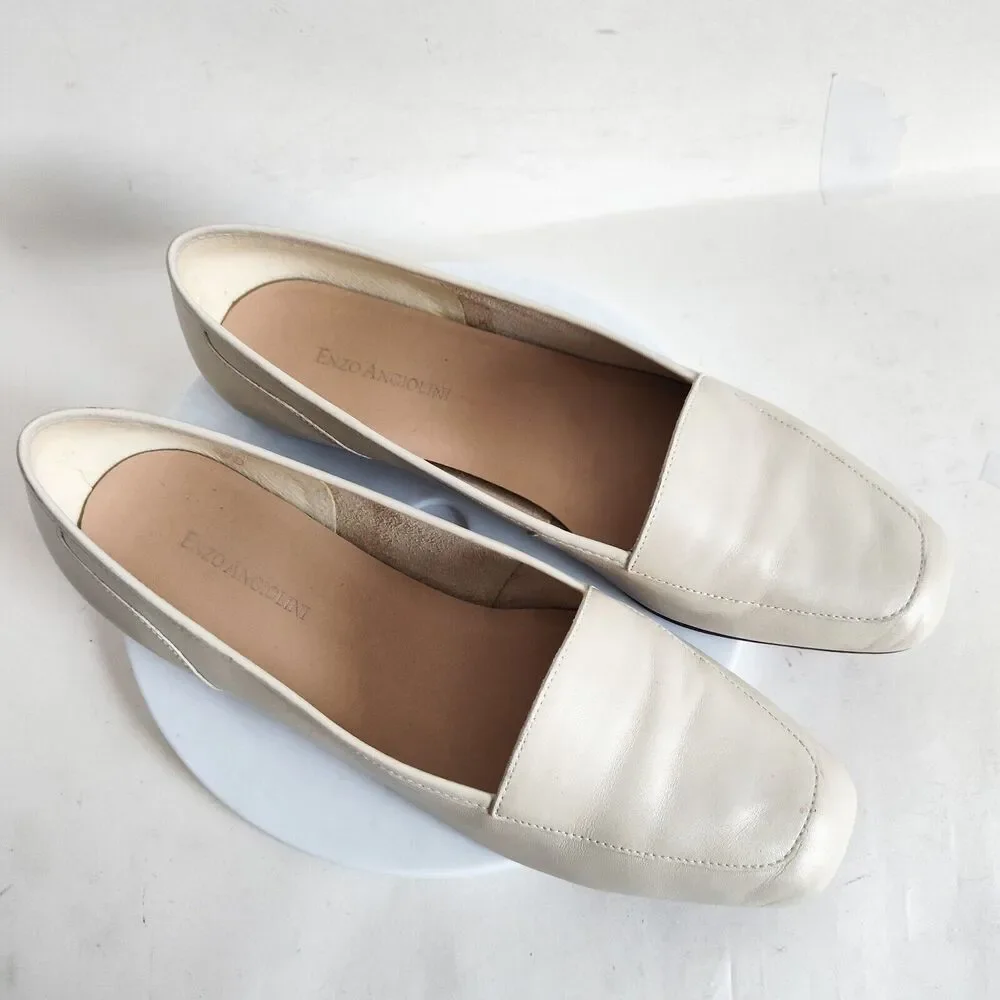 Enzo Angiolini All Leather Sole Cream Slip On Vintage Loafers Flats Liberty 9.5_8